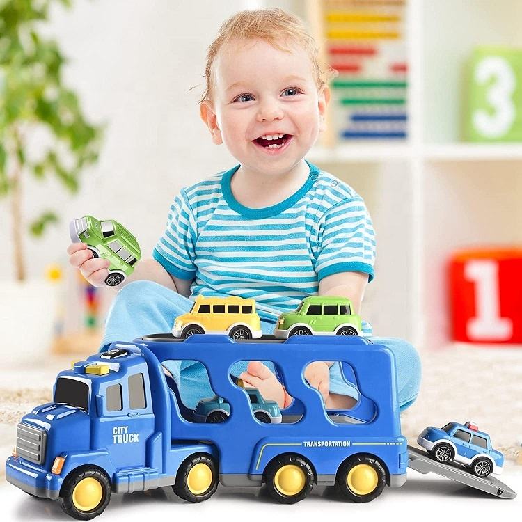 CITY TRUCKS WITH SMALL CARS || BLUE